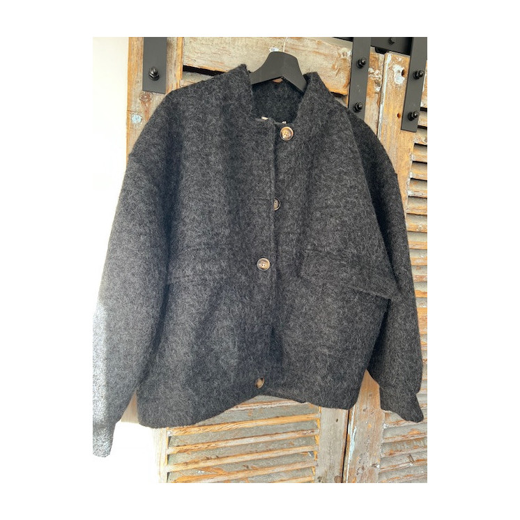 Veste noire en laine bouillie femme -modèle georges