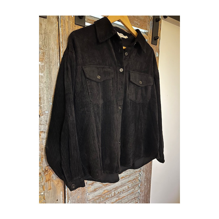 Chemise velours noir femme -surchemise épaisse chic et tendance