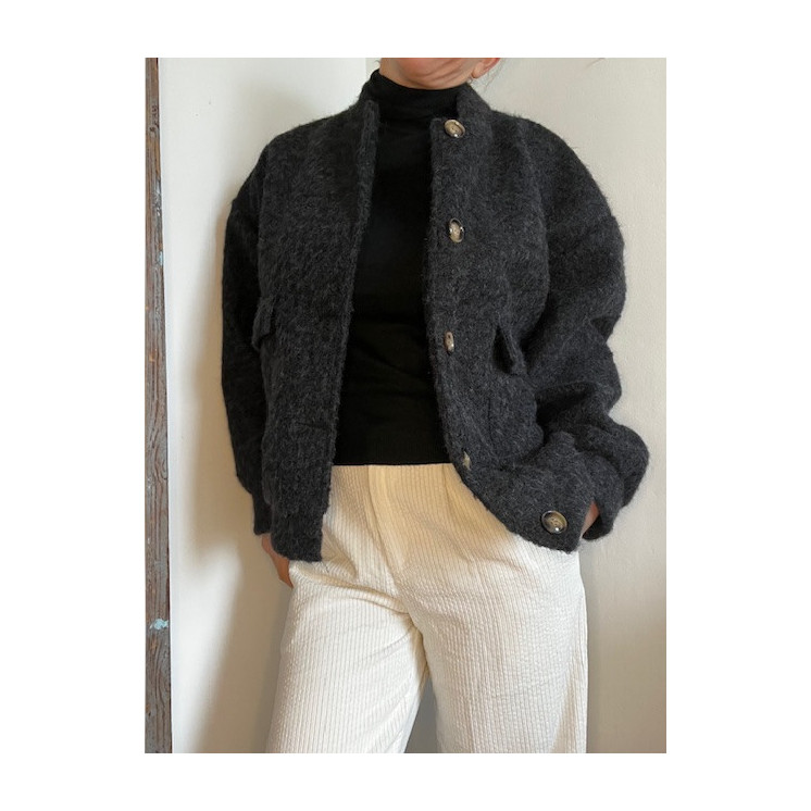 Veste noire en laine bouillie femme -modèle georges