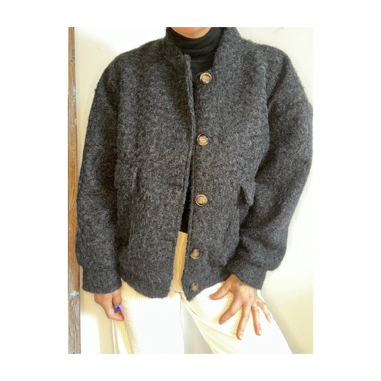 Veste noire en laine bouillie femme -modèle georges