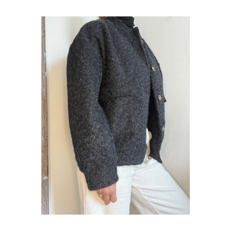 Veste noire en laine bouillie femme -modèle georges