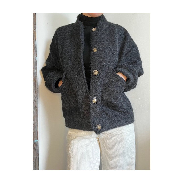 Veste noire en laine bouillie femme -modèle georges