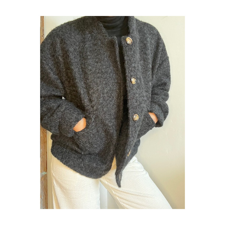 Veste noire en laine bouillie femme -modèle georges