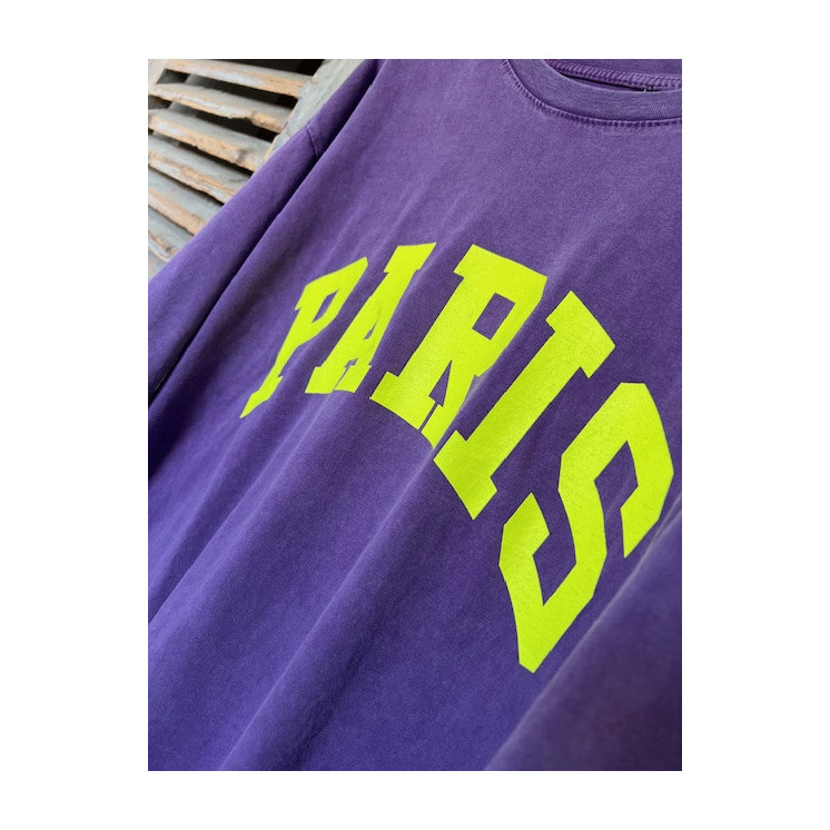 T-shirt -violet écriture jaune fluo