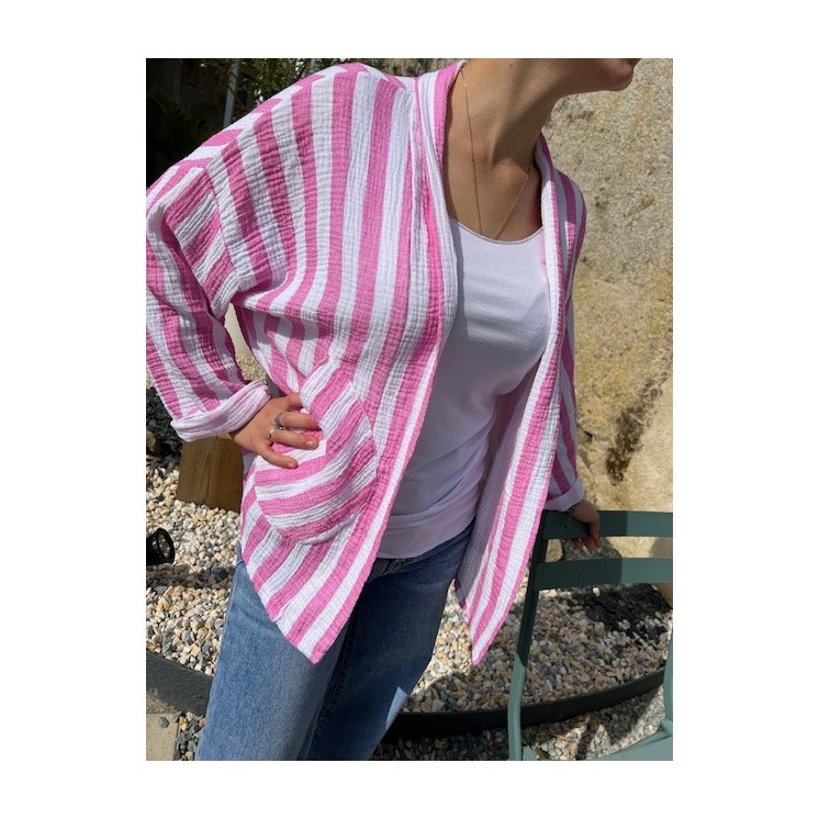 Veste légère à rayures blanches et roses -Style décontracte