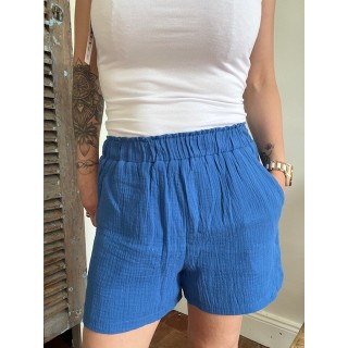 Short en gaze de coton bleu élèctrique