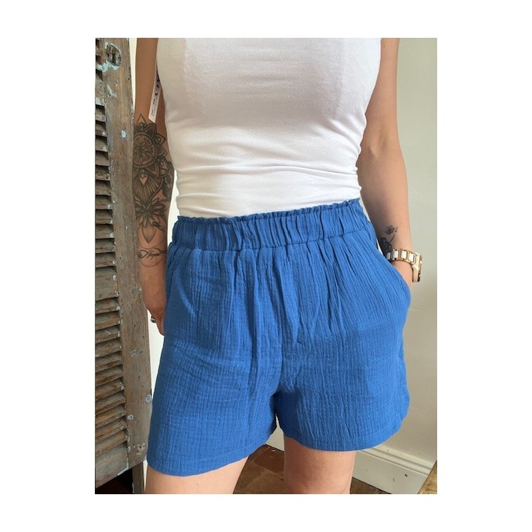 Short en gaze de coton bleu élèctrique
