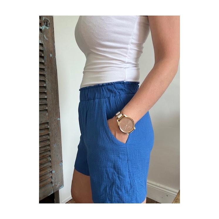 Short en gaze de coton bleu élèctrique