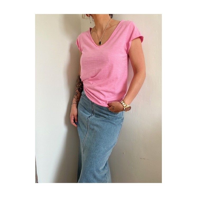 T-shirt basic femme -rose -taille unique
