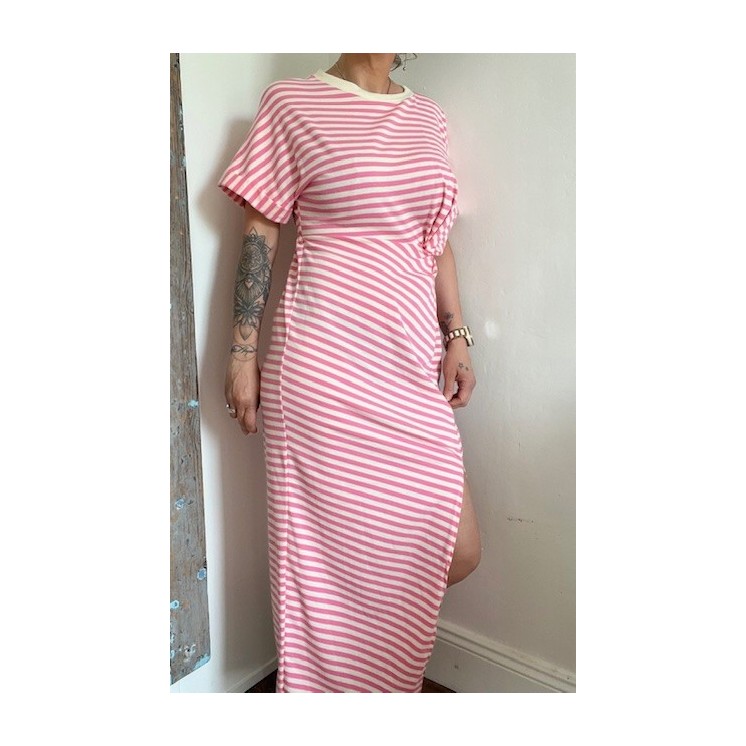 Robe longue rayée rose et beige- look sportwear