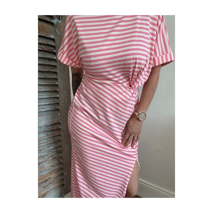 Robe longue rayée rose et beige- look sportwear