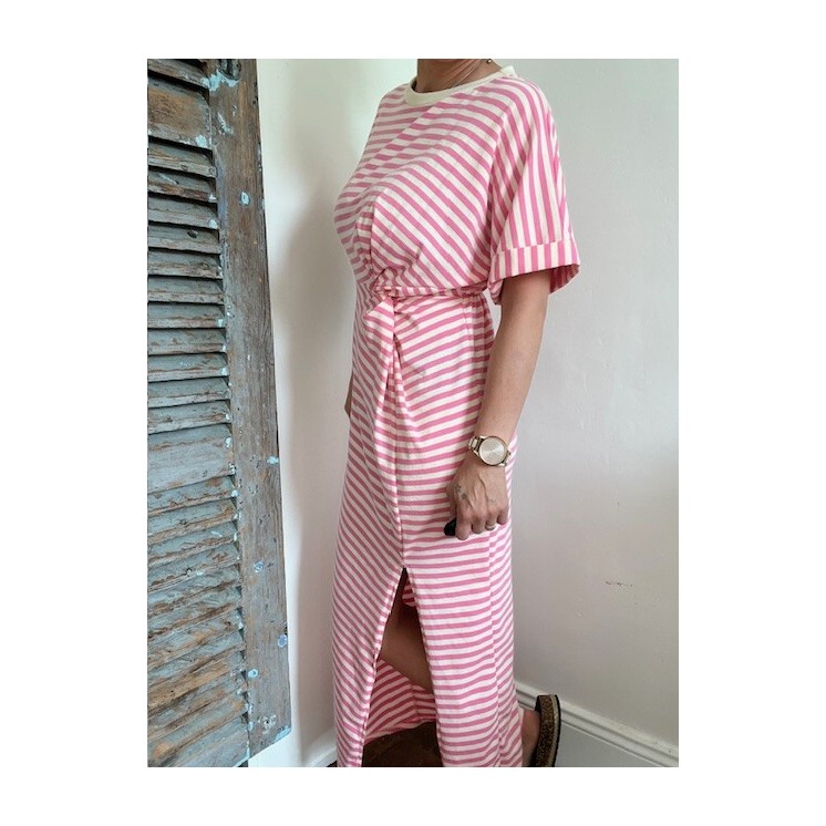 Robe longue rayée rose et beige- look sportwear