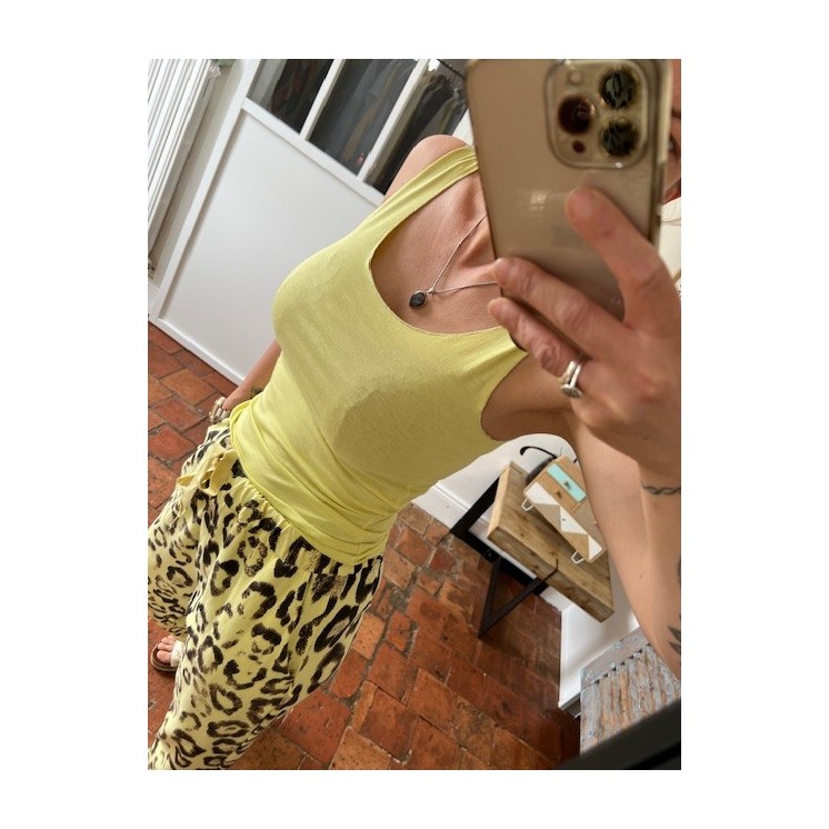 Débardeur jaune femme finition argent -chic et minimaliste