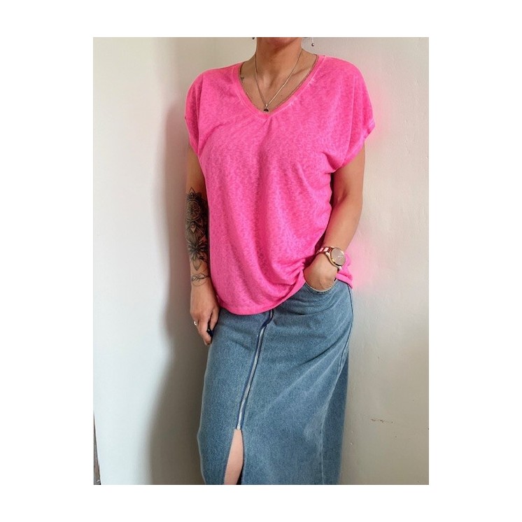 T-shirt rose fluo , pleins de peps