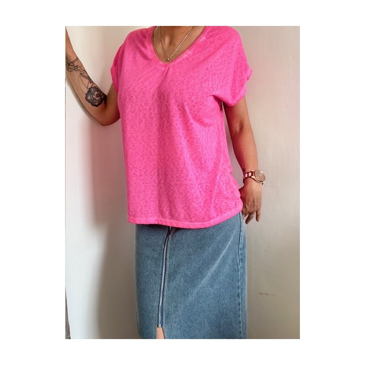 T-shirt rose fluo , pleins de peps