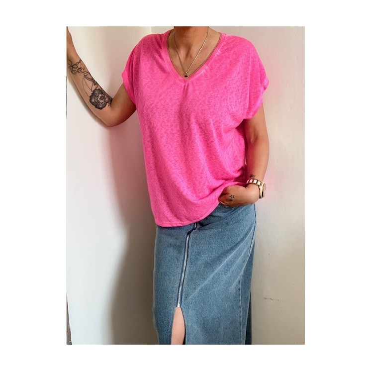T-shirt rose fluo , pleins de peps