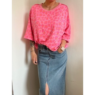 Sweat manches courtes léger -rose motif léopard