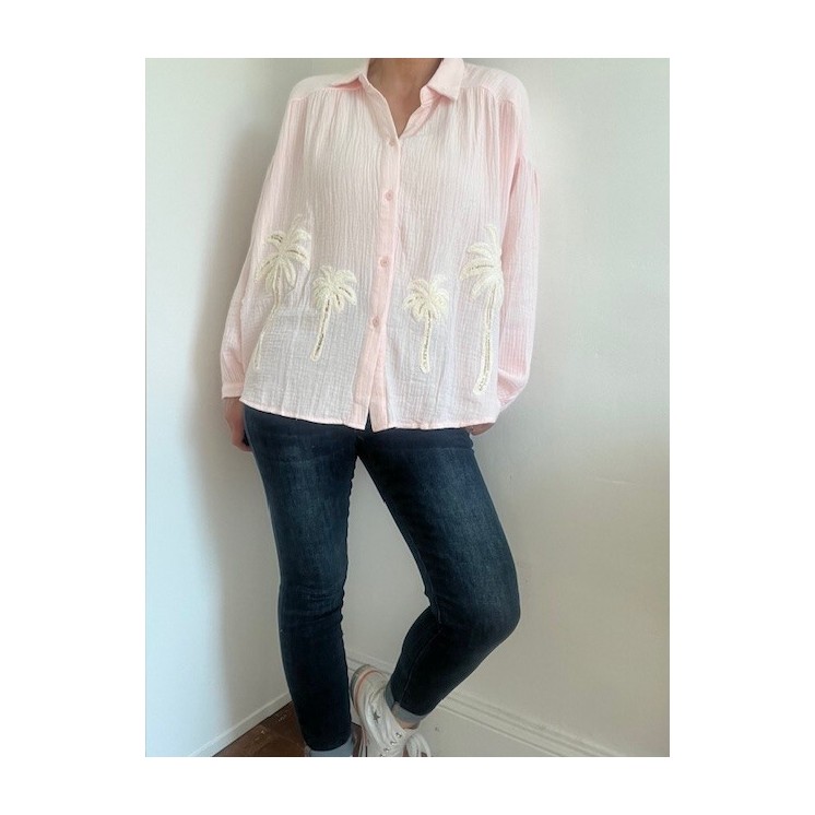 Chemise en gaze rose pastel