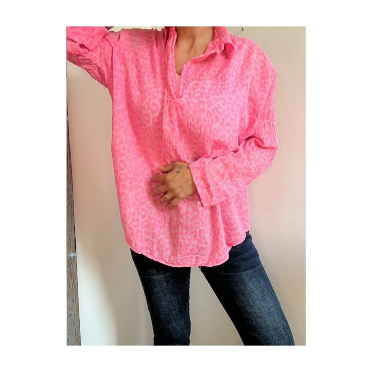 Blouse Léopard Rose fluo femme -légère& tendance été 2025