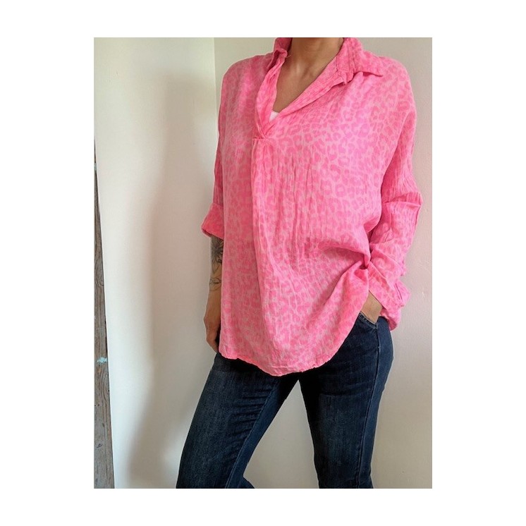 Blouse Léopard Rose fluo femme -légère& tendance été 2025