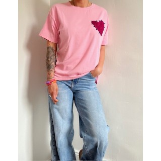T-shirt rose pâle -coeur fuchsia