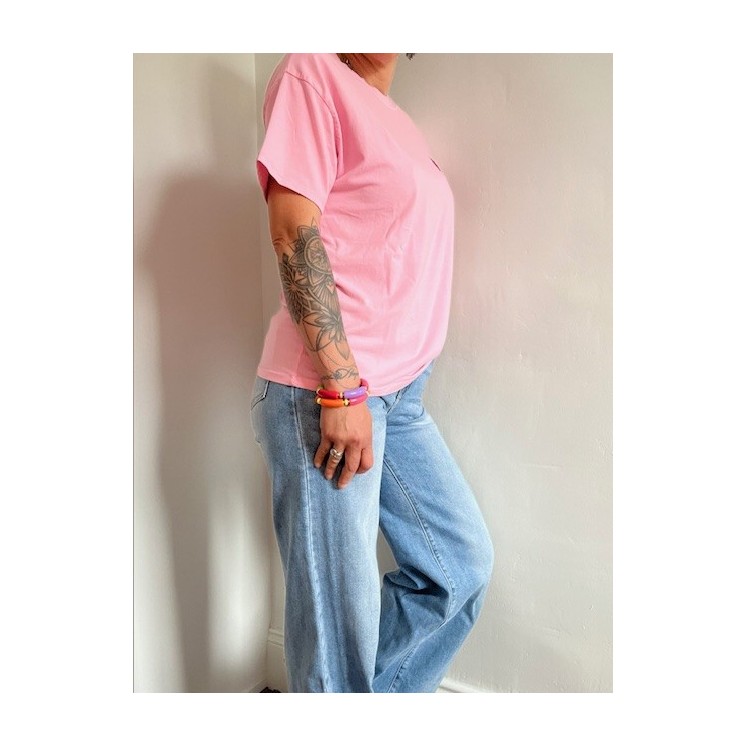T-shirt rose pâle -coeur fuchsia