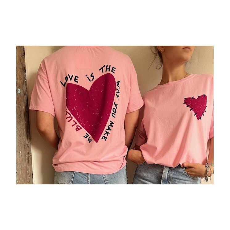 T-shirt rose pâle -coeur fuchsia