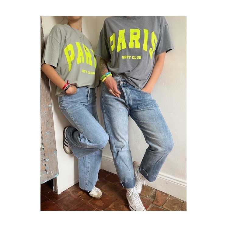 T-shirt gris "Paris" femme-jaune fluo esprit urbain & tendance