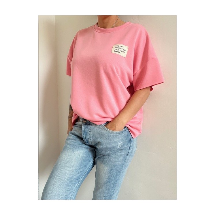 Sweat manches courtes rose pastel-look casual chic