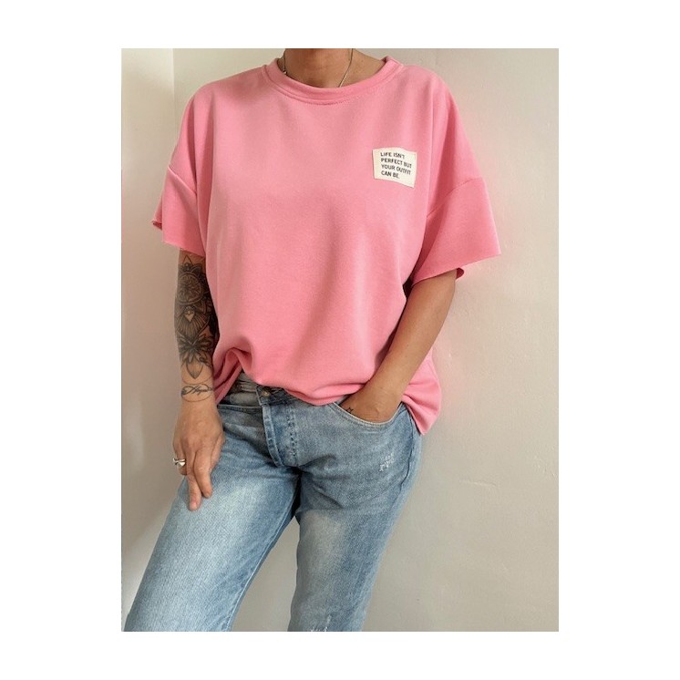 Sweat manches courtes rose pastel-look casual chic