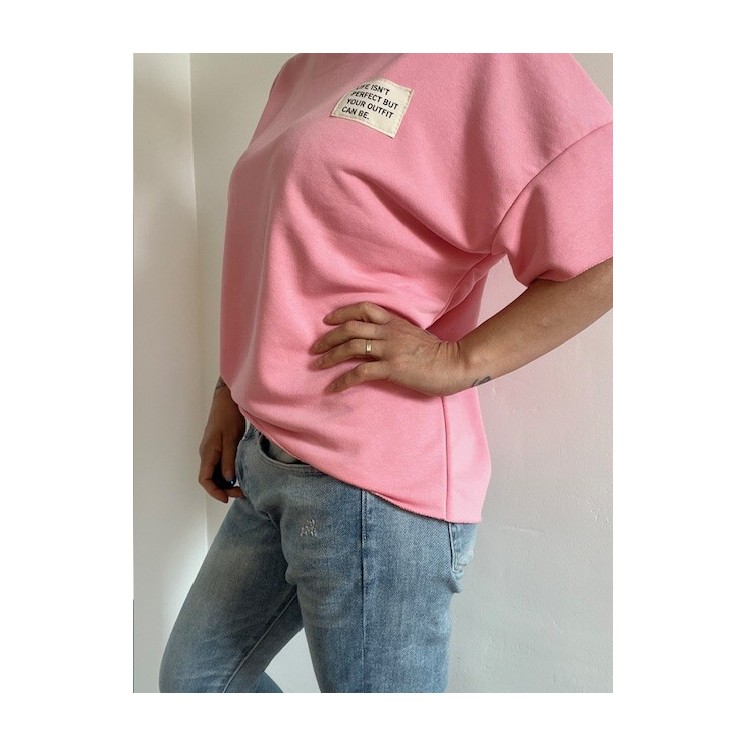 Sweat manches courtes rose pastel-look casual chic