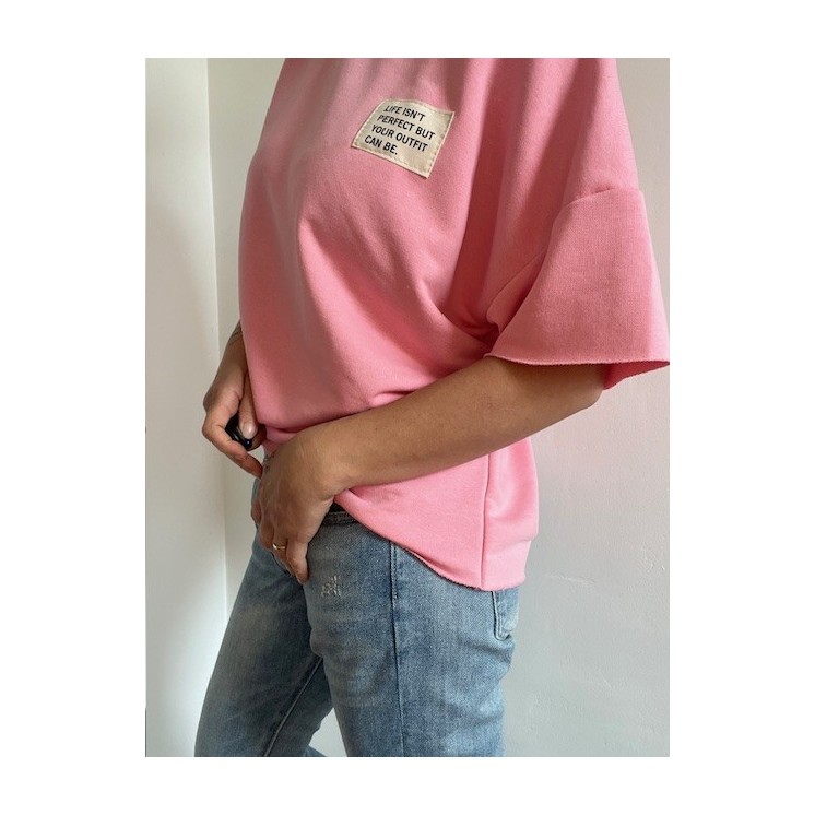 Sweat manches courtes rose pastel-look casual chic
