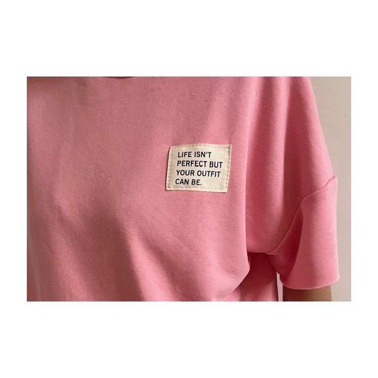 Sweat manches courtes rose pastel-look casual chic