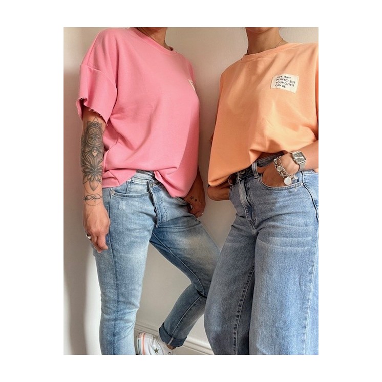 Sweat manches courtes rose pastel-look casual chic