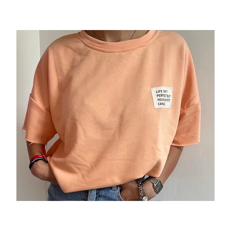 Sweat manches courtes orange pastel-look casual chic