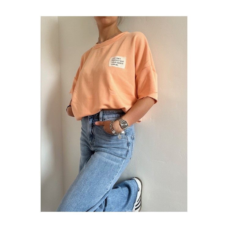 Sweat manches courtes orange pastel-look casual chic