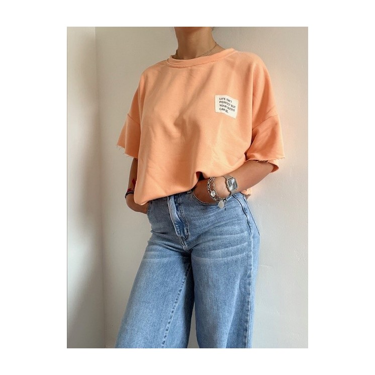 Sweat manches courtes orange pastel-look casual chic