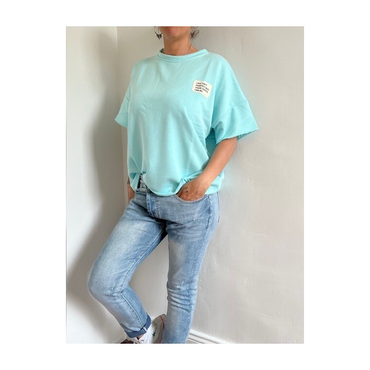 sweat manches courtes bleu ciell-look casual chic