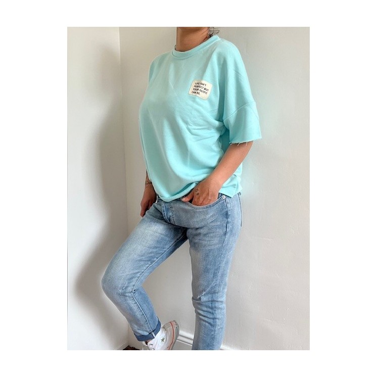sweat manches courtes bleu ciell-look casual chic