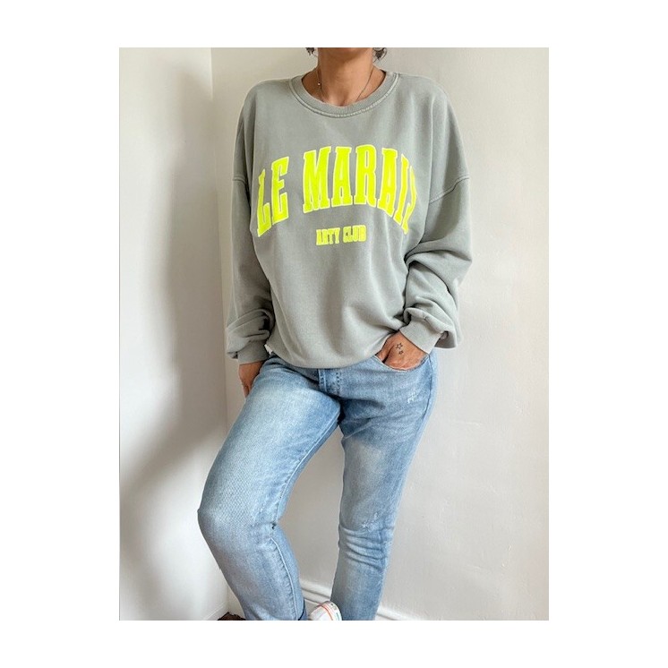 Sweat gris clair "le marais" jaune fluo&blanc style urbain chic