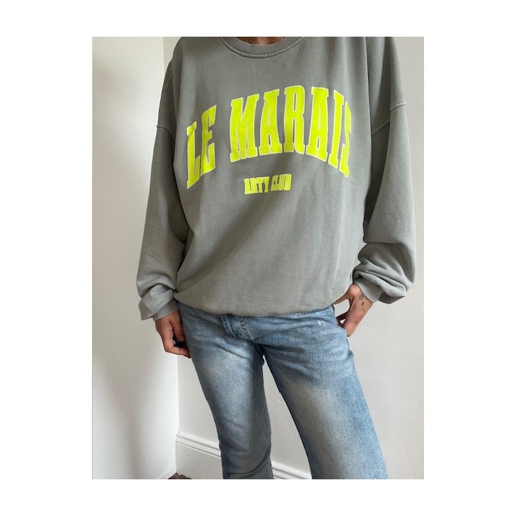 Sweat gris clair "le marais" jaune fluo&blanc style urbain chic