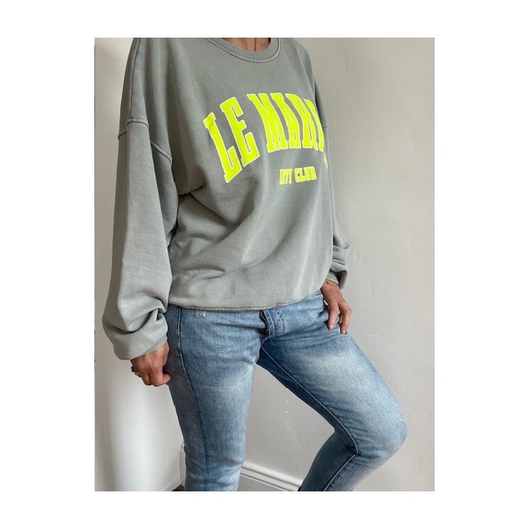 Sweat gris clair "le marais" jaune fluo&blanc style urbain chic