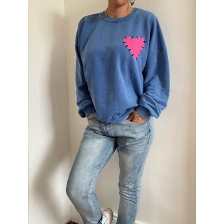 Sweat bleu femme -coeur rose fuchsia-pièce coup de coeur tendance