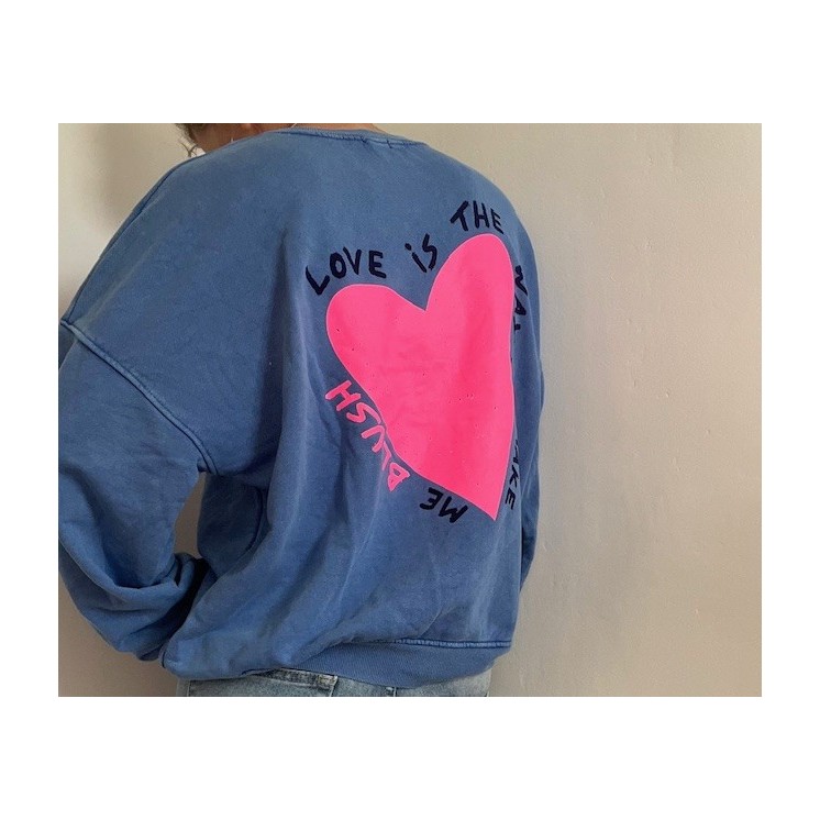 Sweat bleu femme -coeur rose fuchsia-pièce coup de coeur tendance