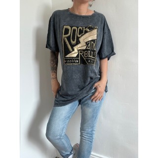 T-shirt long noir Rock'n'roll femme - inscriptions dorées