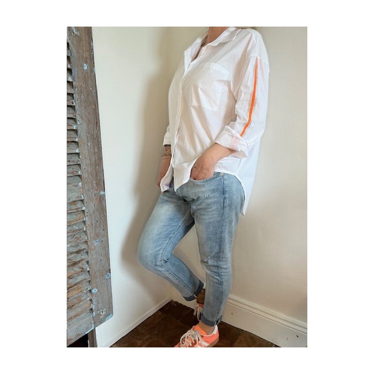 Chemise BAYA blanche-bande orange et argent