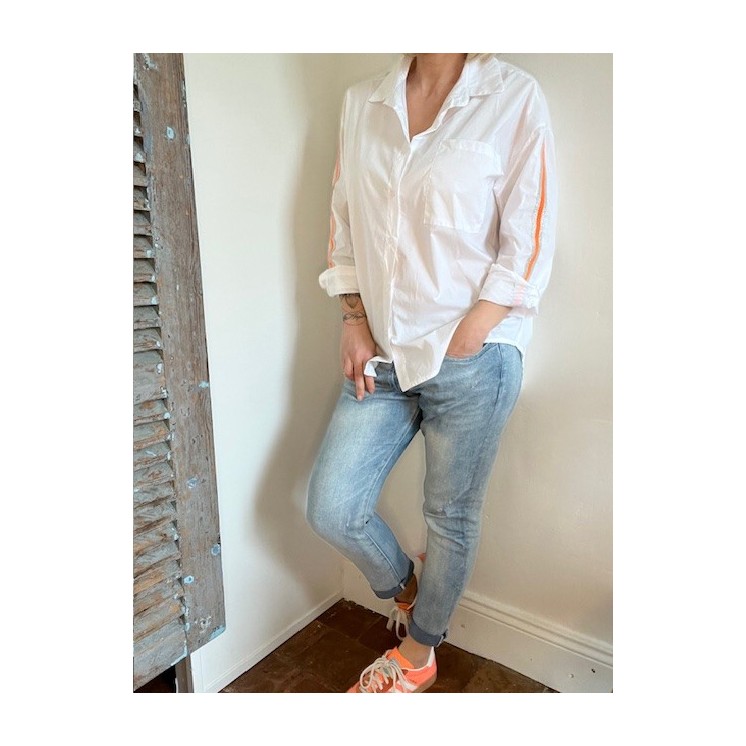 Chemise BAYA blanche-bande orange et argent