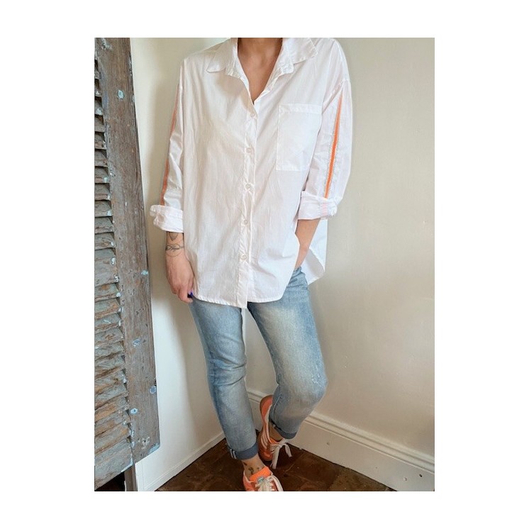 Chemise BAYA blanche-bande orange et argent