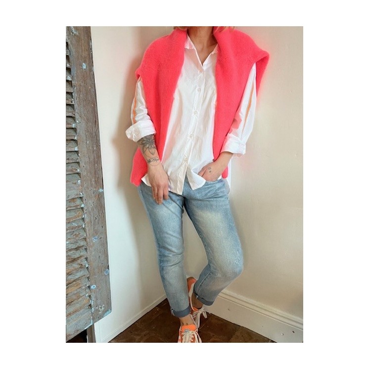 Chemise BAYA blanche-bande orange et argent