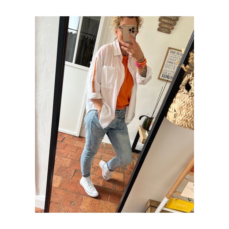 Chemise BAYA blanche-bande orange et argent